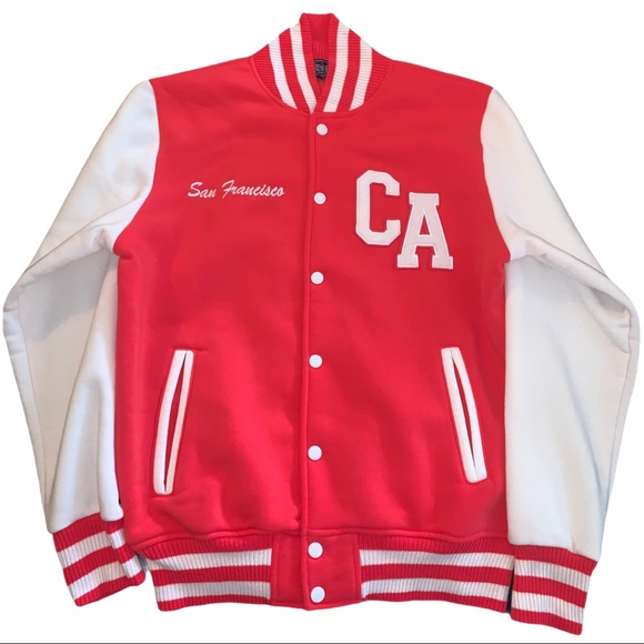San Francisco Letterman Varsity Jacket California Coral Fuchsia Pink Coat - Picture 15 of 15